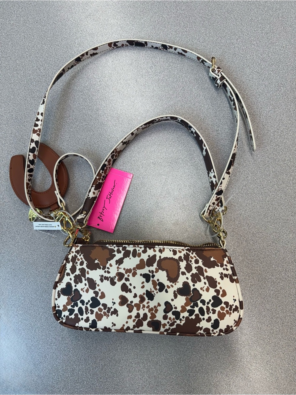 Betsey Johnson  Brown Cow Print Crossbody/Shoulder Bag/Handbag Faux Leather NWT